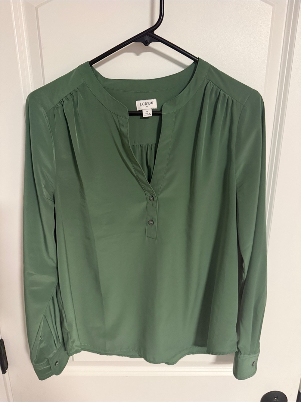 J. Crew Sage Green Long-Sleeve Split-Neck Tunic